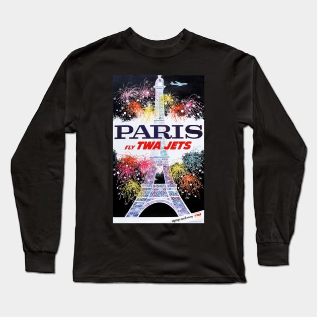 PARIS via Fly TWA Jets Vintage Airline Poster Long Sleeve T-Shirt by vintageposters